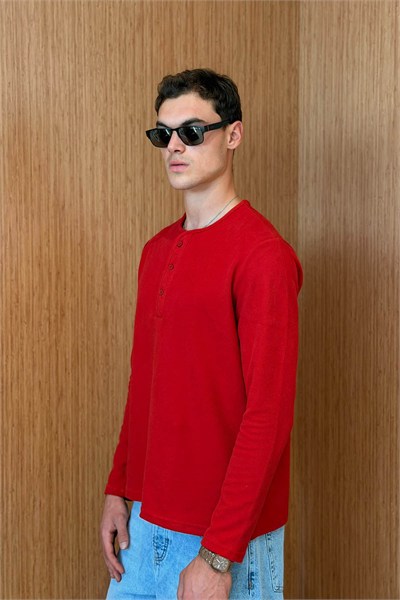 Erkek Sierre Henley Yaka Selanik T-Shirt Kırmızı