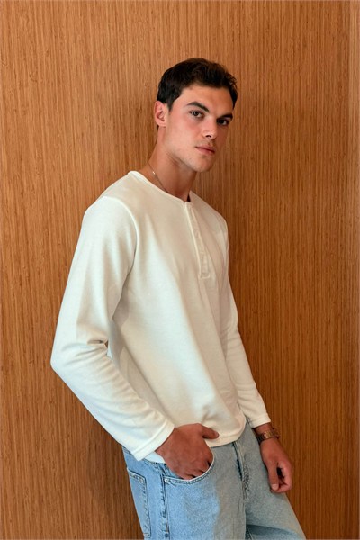 Erkek Sierre Henley Yaka Selanik T-Shirt Beyaz
