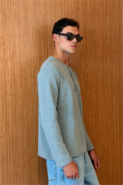 Erkek Sierre Henley Yaka Selanik T-Shirt Gri