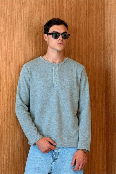 Erkek Sierre Henley Yaka Selanik T-Shirt Gri