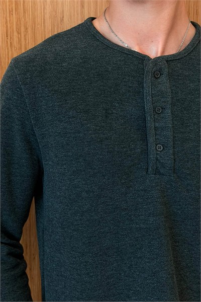 Erkek Sierre Henley Yaka Selanik T-Shirt Antrasit