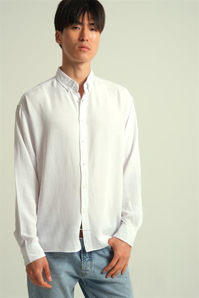 Erkek Guava Viskon Dökümlü Gömlek Beyaz