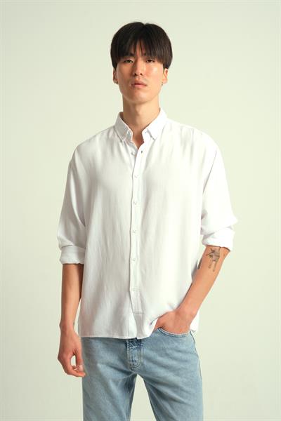 Erkek Guava Viskon Dökümlü Gömlek Beyaz