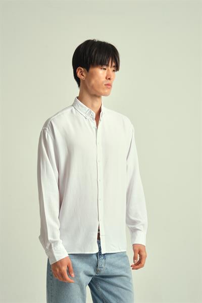 Erkek Guava Viskon Dökümlü Gömlek Beyaz