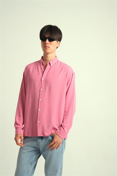 Erkek Guava Viskon Dökümlü Gömlek Pembe