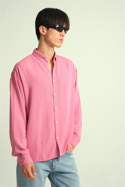 Erkek Guava Viskon Dökümlü Gömlek Pembe