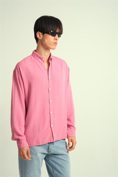 Erkek Guava Viskon Dökümlü Gömlek Pembe