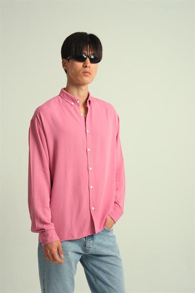 Erkek Guava Viskon Dökümlü Gömlek Pembe