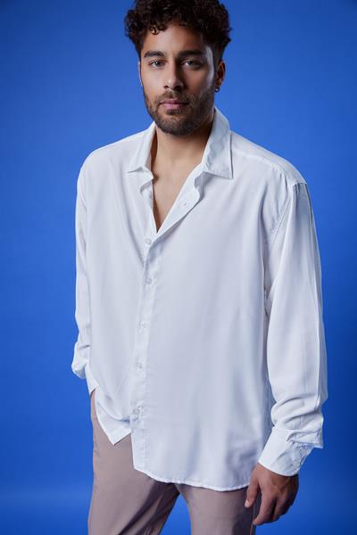 Ksamil Dökümlü Gömlek Beyaz