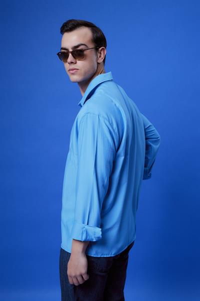 Ksamil Dökümlü Gömlek Mavi