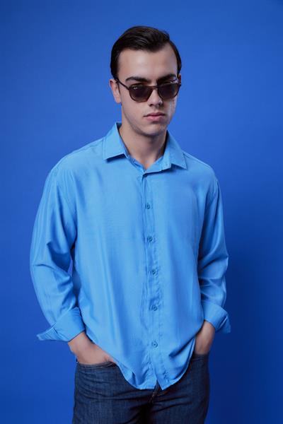 Ksamil Dökümlü Gömlek Mavi