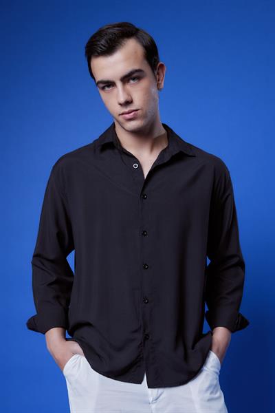 Ksamil Dökümlü Gömlek Siyah