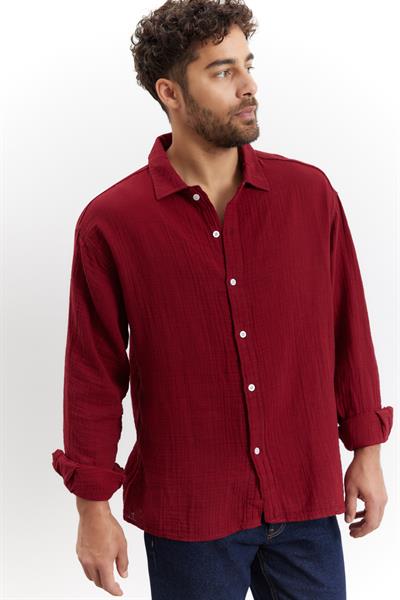 Erkek Kuta Müslin Gömlek Bordo