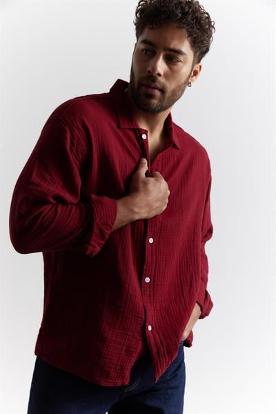 Erkek Kuta Müslin Gömlek Bordo