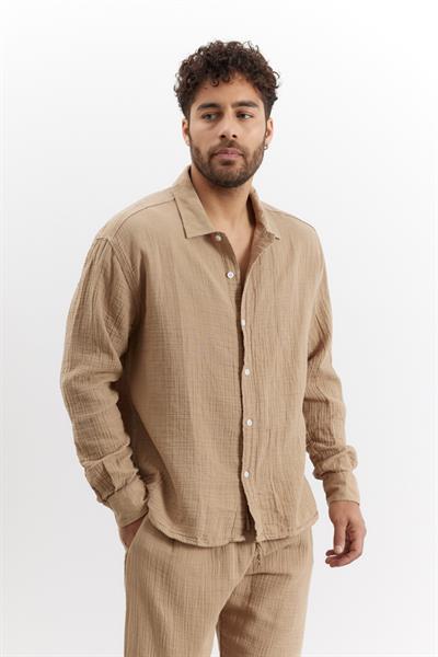 Erkek Kuta Müslin Gömlek Camel