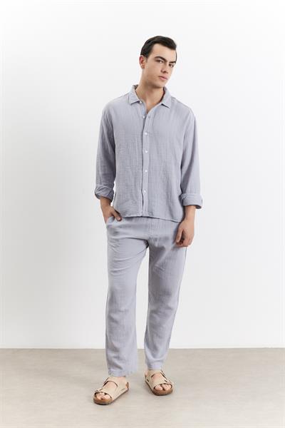 Erkek Kuta Müslin Gömlek Gri