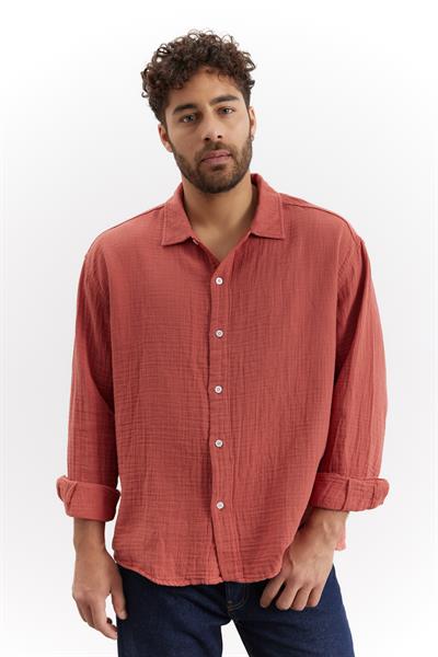 Erkek Kuta Müslin Gömlek Kiremit Rengi