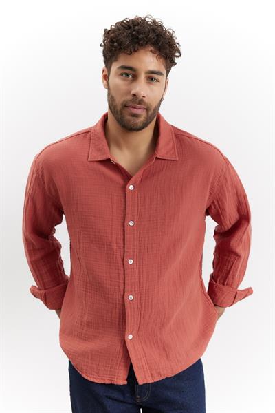 Erkek Kuta Müslin Gömlek Kiremit Rengi