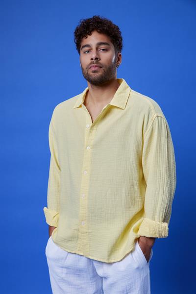 Erkek Kuta Müslin Gömlek Sarı