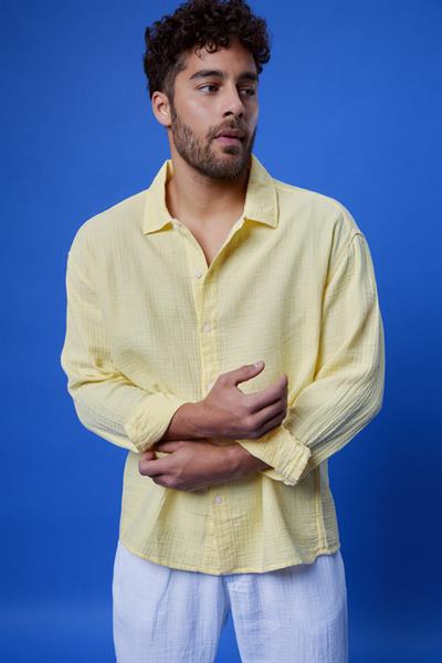 Erkek Kuta Müslin Gömlek Sarı