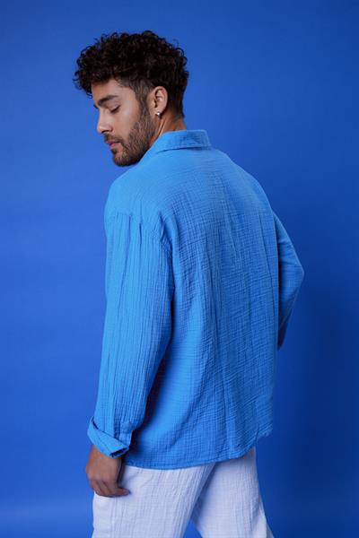 Erkek Kuta Müslin Gömlek Sax Mavi