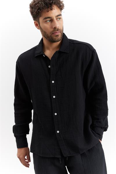 Erkek Kuta Müslin Gömlek Siyah