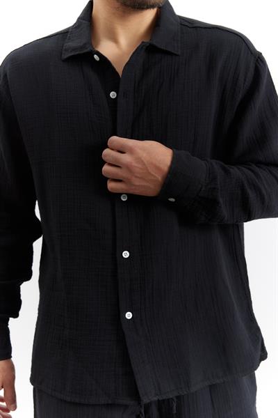 Erkek Kuta Müslin Gömlek Siyah