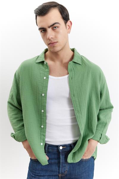 Erkek Kuta Müslin Gömlek Yeşil
