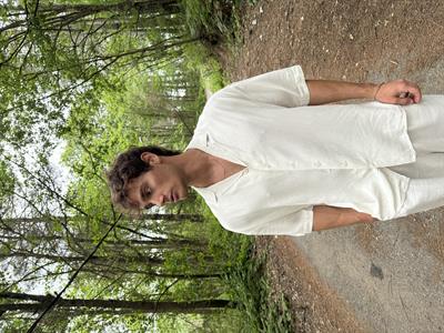 Erkek Mikel Kısa Kol Keten Gömlek Bej