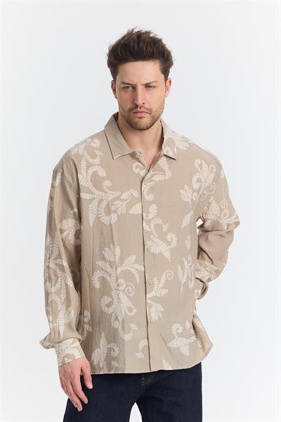 Nava Çiçek Desen Gömlek Bej