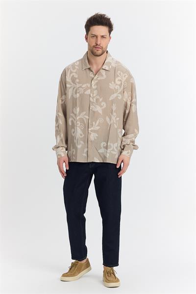 Nava Çiçek Desen Gömlek Bej