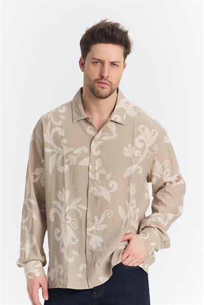 Nava Çiçek Desen Gömlek Bej