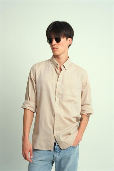 Erkek Oxcep %100 Pamuk Cepli Gömlek Sarı