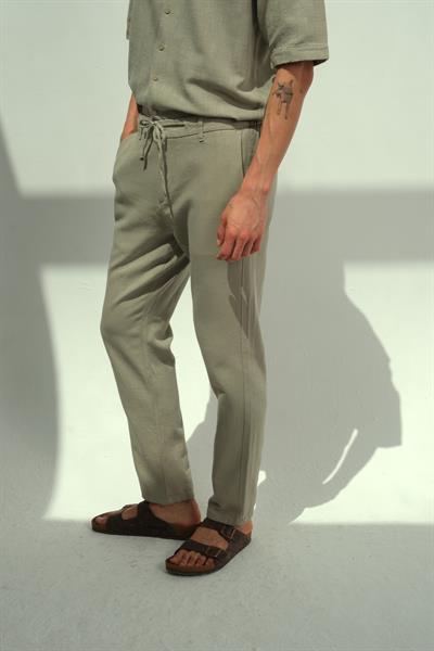 Erkek Pentar Keten Pantolon Haki Yeşil