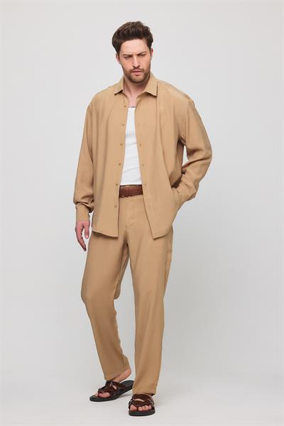 Rax Modal Dökümlü Gömlek Camel