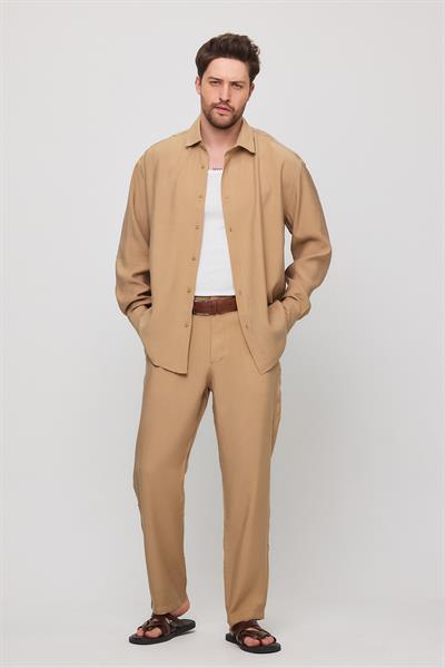 Rax Modal Dökümlü Gömlek Camel