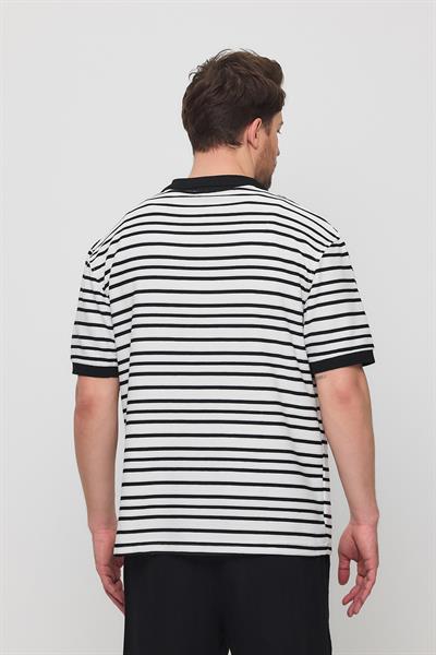 Erkek Satrop Yakalı Örme Tshirt Beyaz