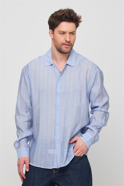 Erkek Yarize Çizgili Vual Gömlek Bebe Mavi
