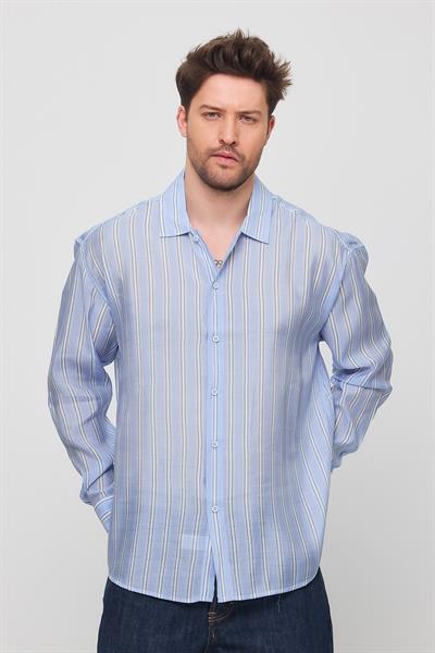Erkek Yarize Çizgili Vual Gömlek Bebe Mavi