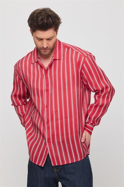 Erkek Yarize Çizgili Vual Gömlek Kırmızı
