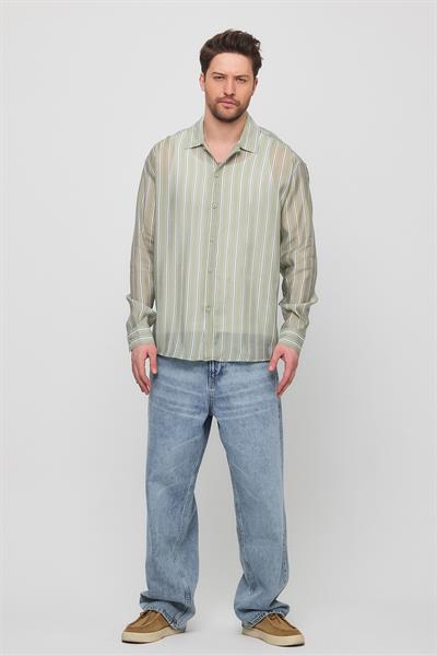 Erkek Yarize Çizgili Vual Gömlek Mint Yeşili