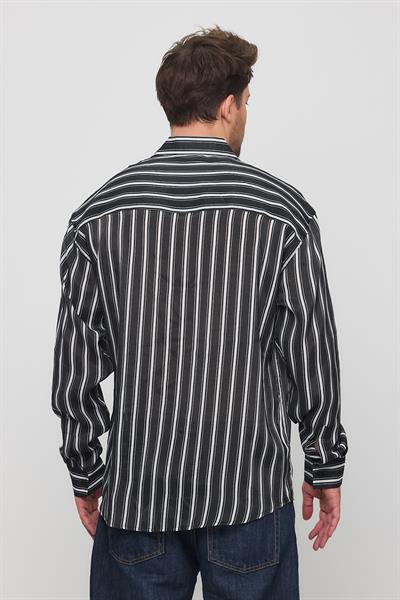 Erkek Yarize Çizgili Vual Gömlek Siyah