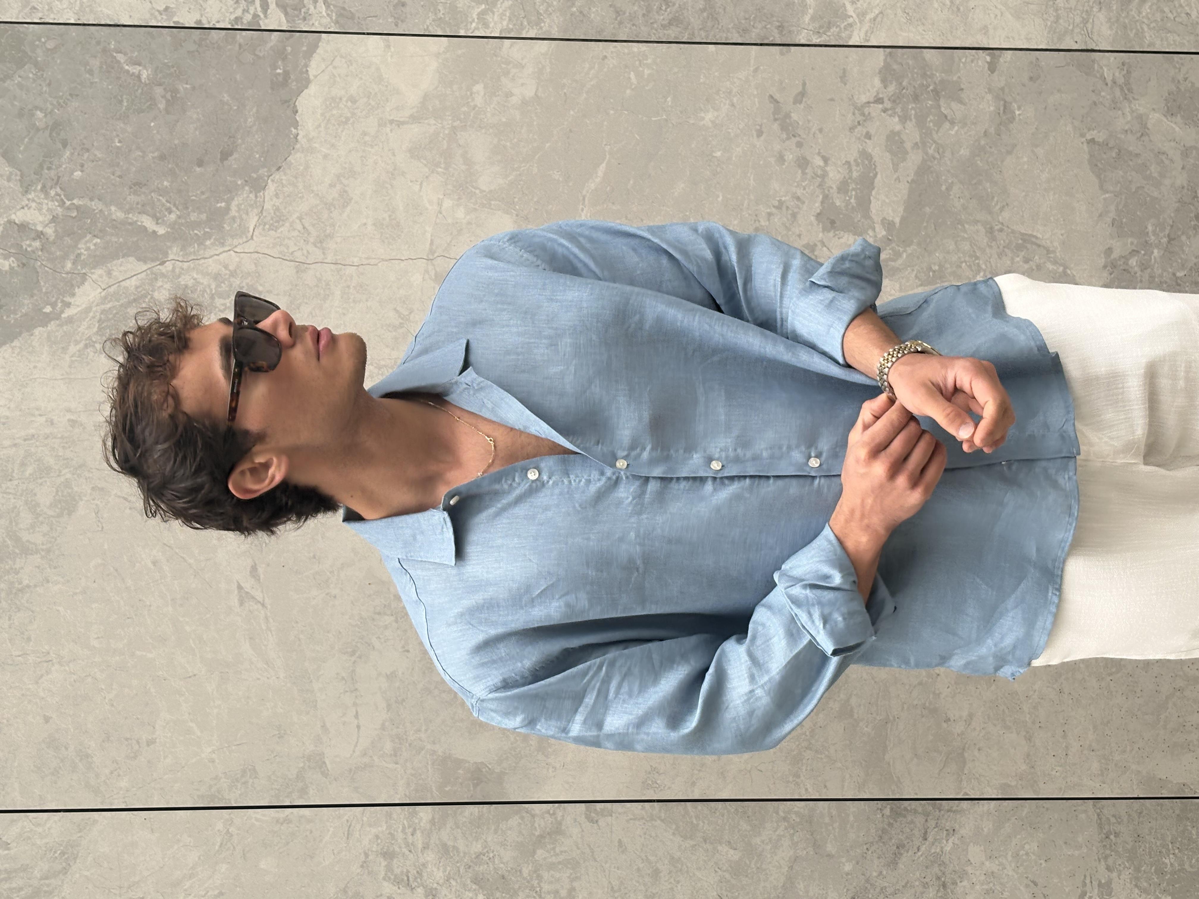 Bian %100 Keten Gömlek Mavi