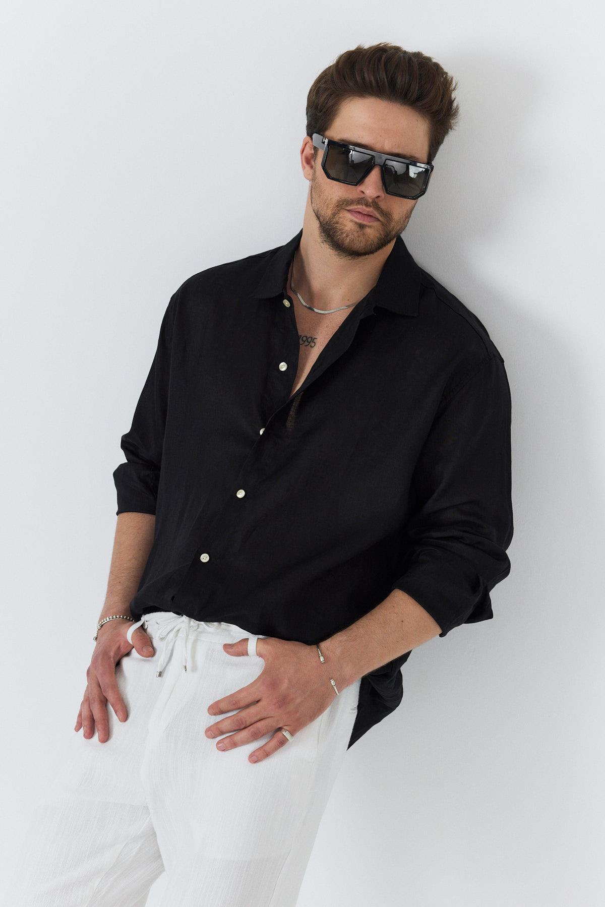 Bian %100 Keten Gömlek Siyah