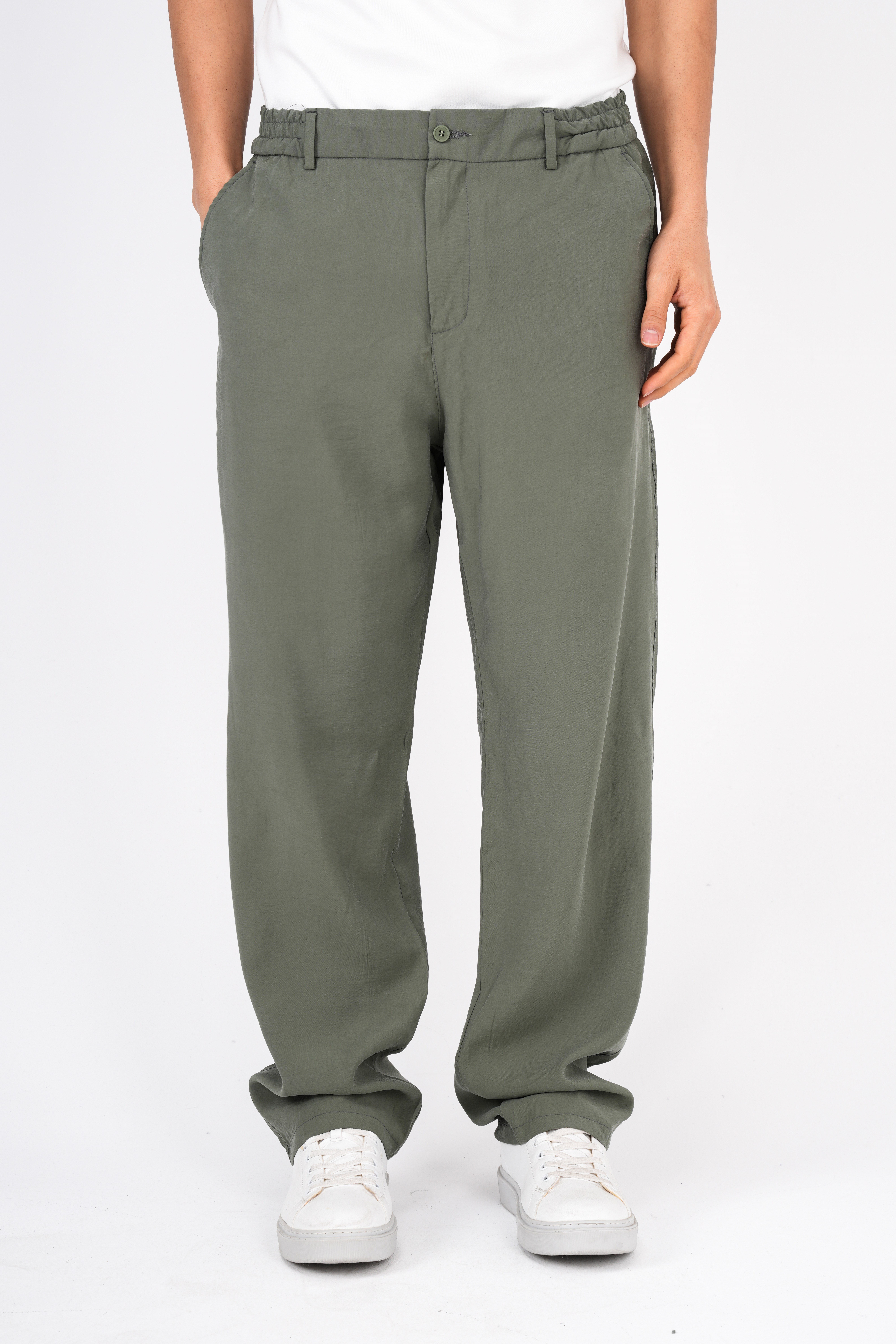 erkek-Erkek Baggy Modal Kumaş Pantolon Haki Yeşil-