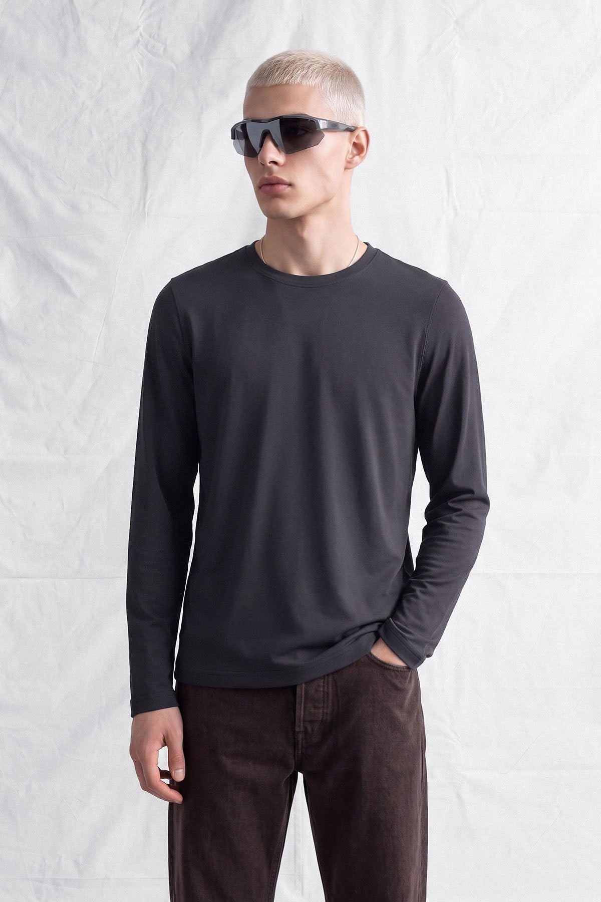 erkek-Erkek Horgen Basic Uzun Kol T-Shirt Gri-
