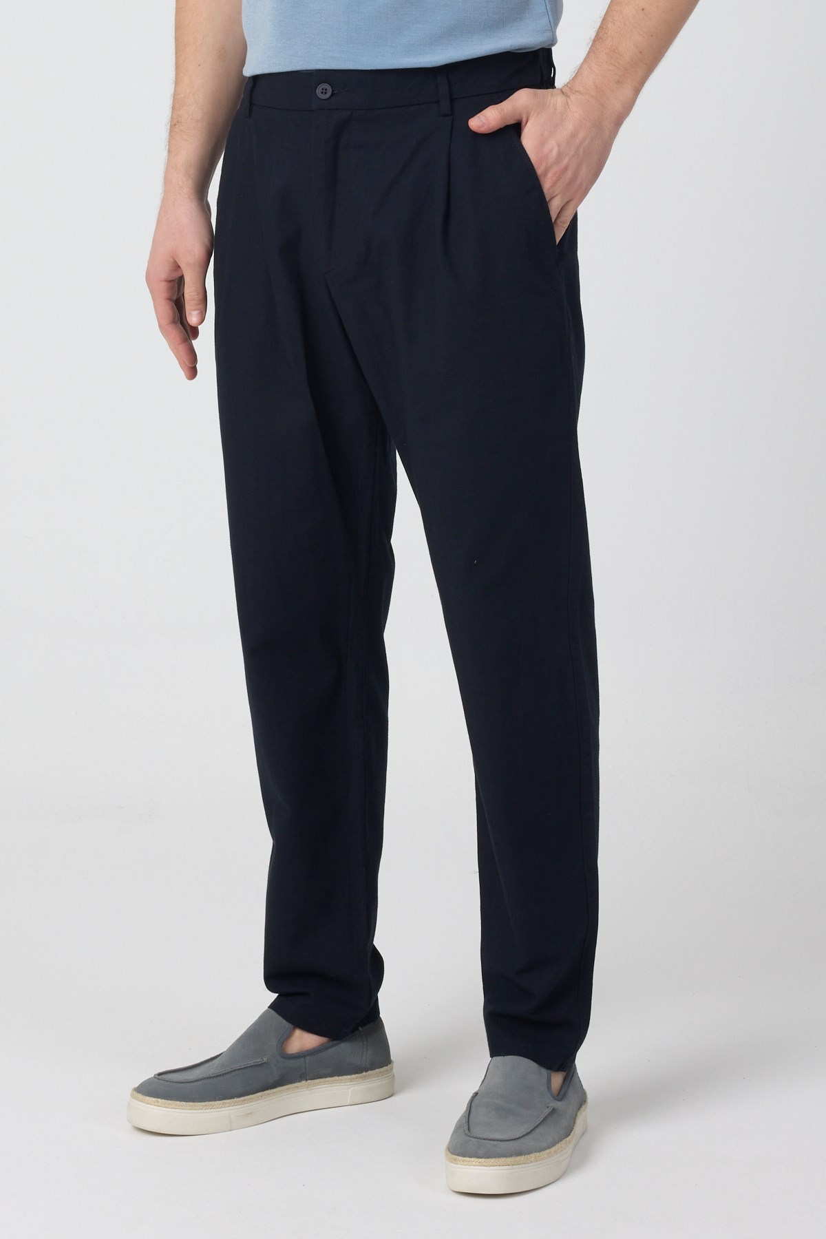 erkek-Erkek Keten Rahat Kalıp Pantolon Evere Lacivert-