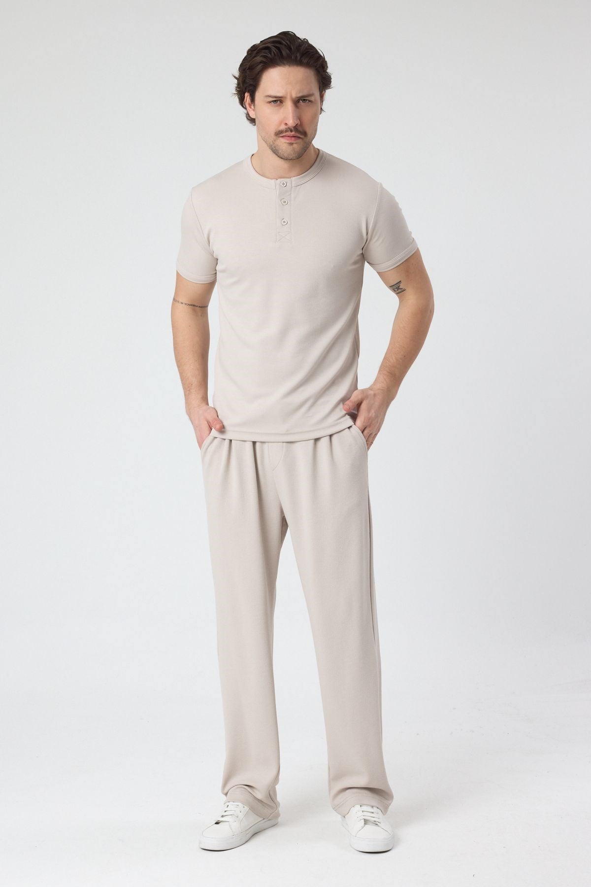 erkek-Erkek Örme Kumas Viskon Takım Bej-