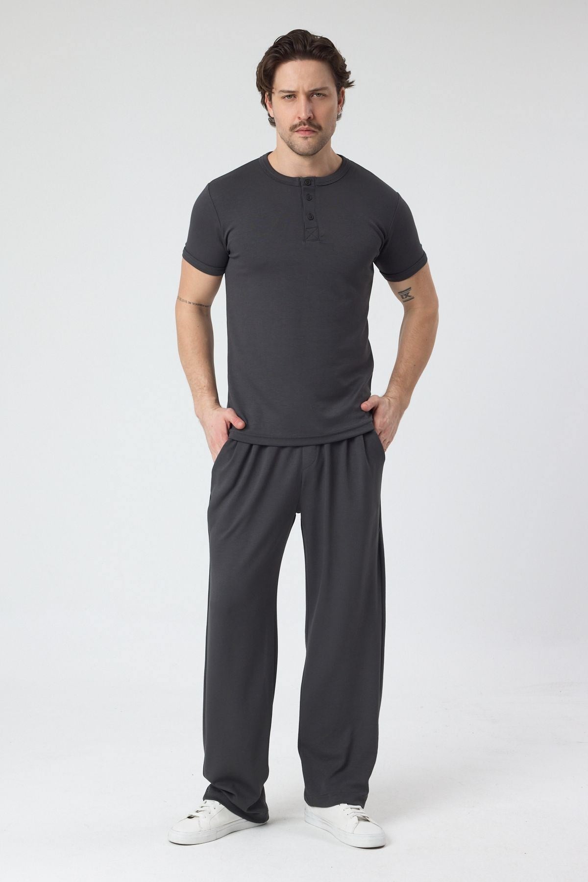 erkek-Erkek Örme Kumas Viskon Takım Gri-