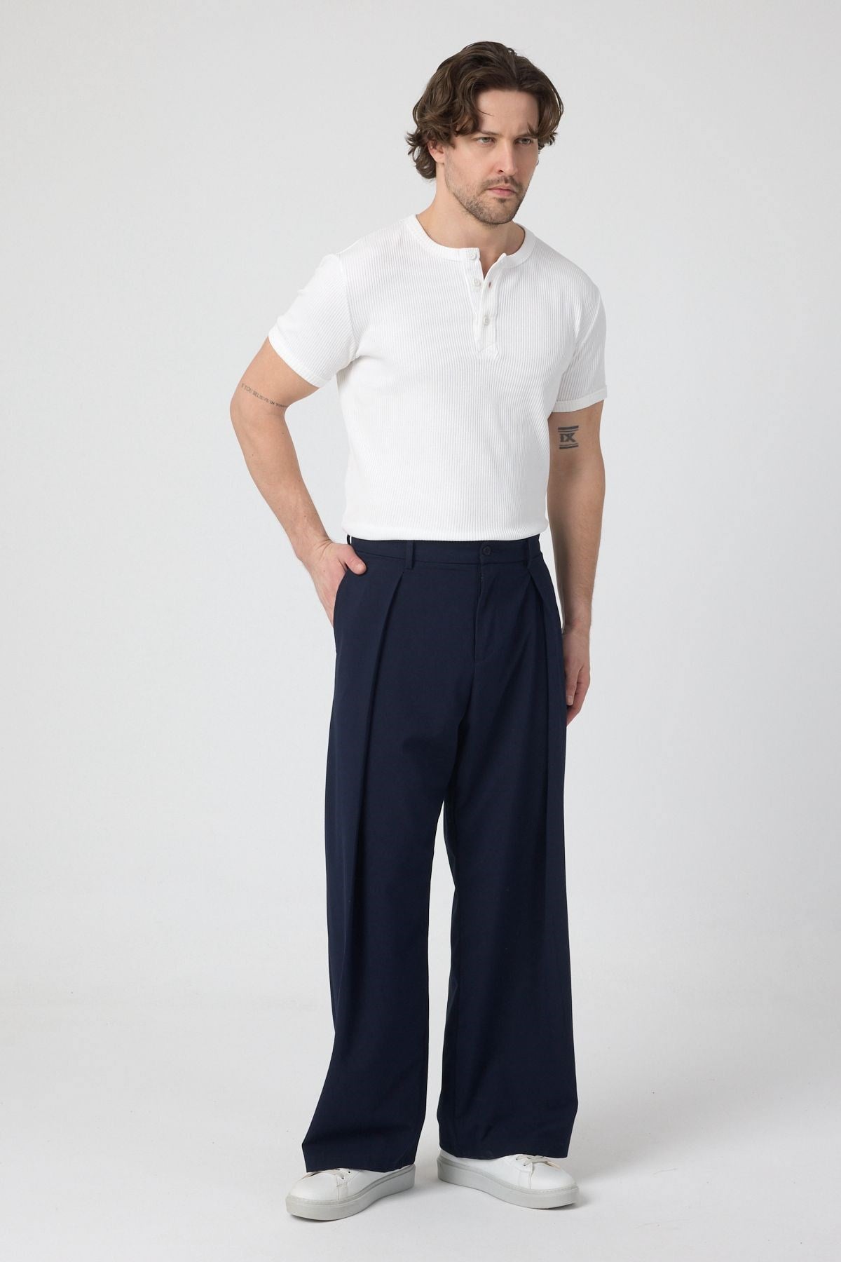 erkek-Erkek Pileli Fashion Pantolon Lacivert-